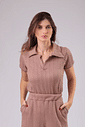 TWIN SET BLUSA POLO + CARDIGAN TRAMA NUDE