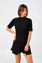 BLUSA MANGA CURTA CANELADA GOLA ALTA SARAH - PRETO