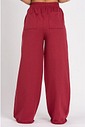 Calça Wide Leg Moletom Peluciada Bordo