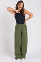 Calça Wide Leg Moletom Verde Militar