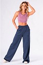 Calça Wide Leg Moletom Peluciada Mescla Marinho Calça Wide Leg Moletom Peluciada Mescla Marinho