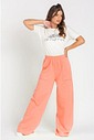 Calça Wide Leg Moletom Peluciada Salmão