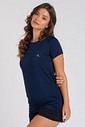 Camiseta Feminina UV Dry Manga Curta Raglan Marinho