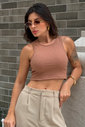 Regata Cropped Canelada Marrom Luxo Urbano