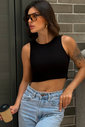Regata Cropped Canelada Preto Luxo Urbano