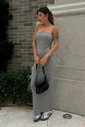 Vestido Sem Alça Canelado Cinza Luxo Urbano