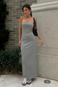 Vestido Sem Alça Canelado Cinza Luxo Urbano