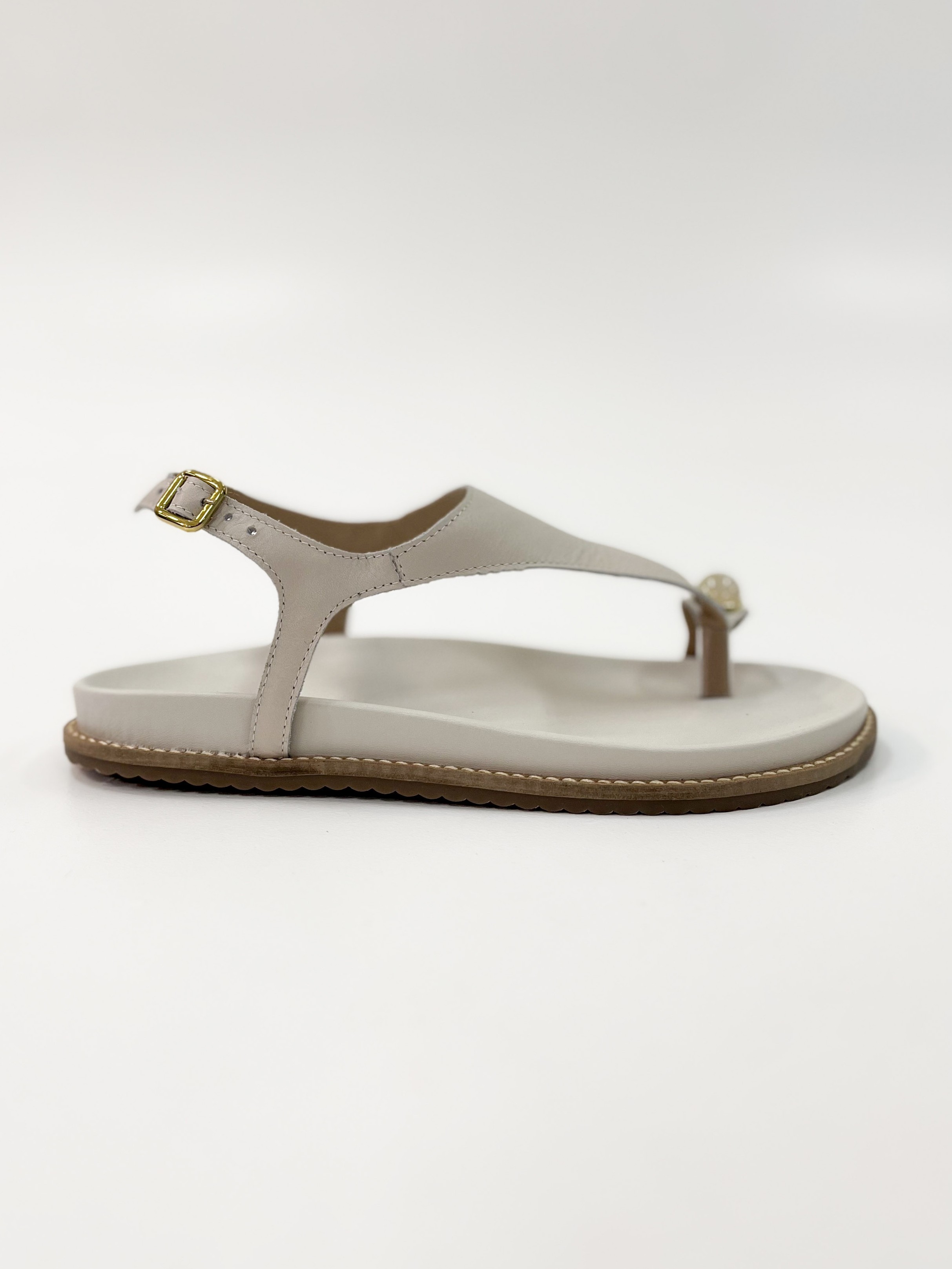 Mirela - Papete Flatform em Couro Off White Anel Dedo