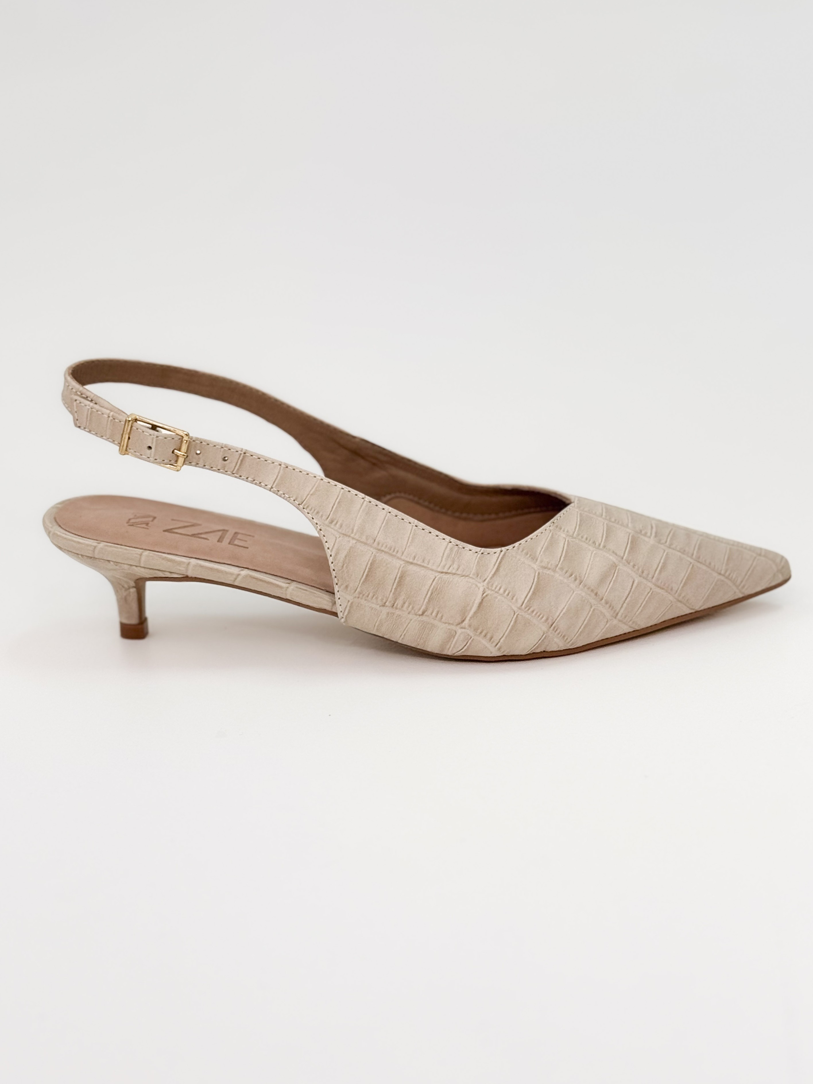 Marina- Scarpin Slingback Croco Nude com Salto Fino Marina- Scarpin Slingback Croco Nude com Salto Fino