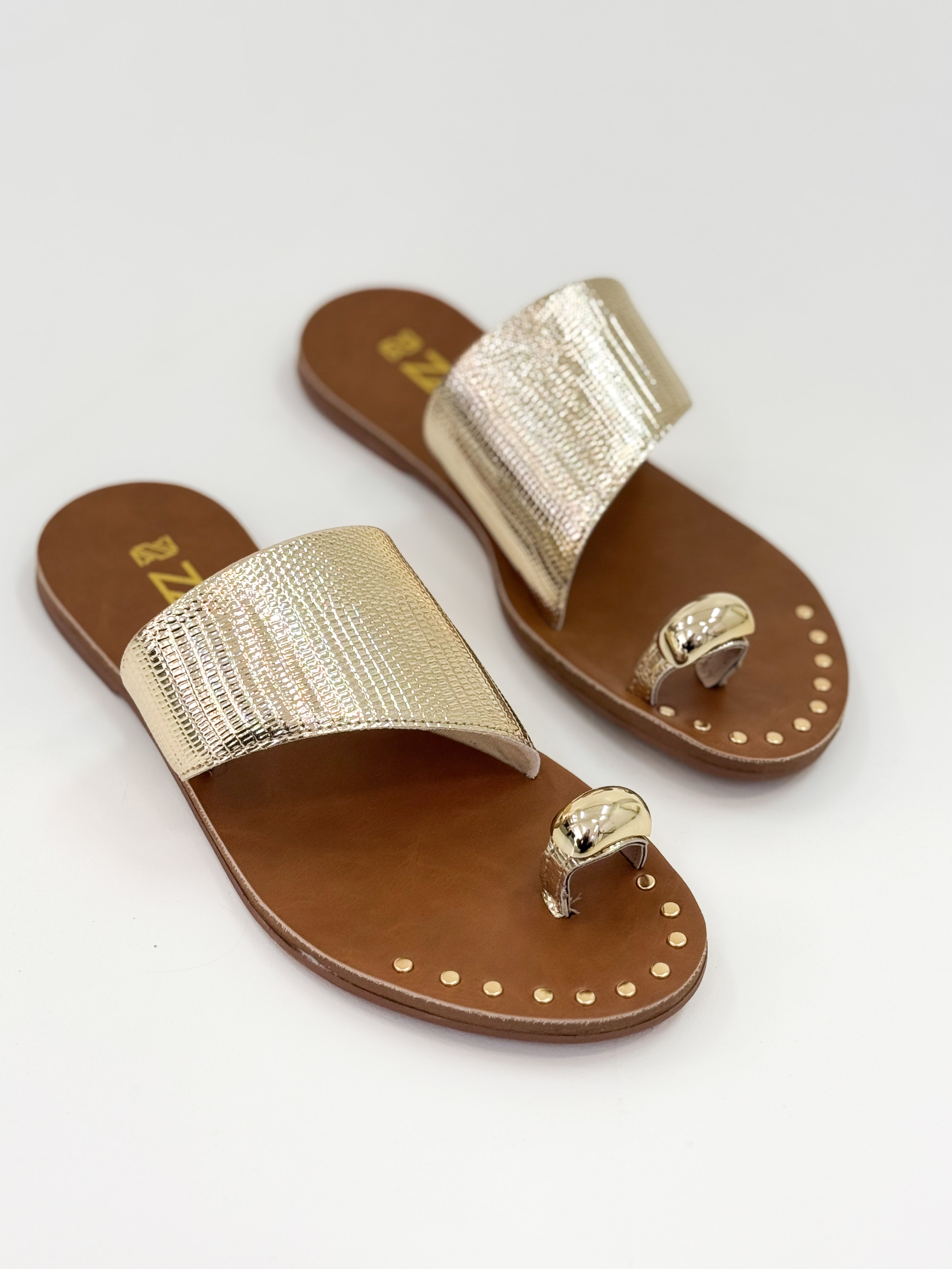 Riti – Chinelo Rasteira Ouro Light com Tira Metalizada e Detalhes Dourados Riti – Chinelo Rasteira Ouro Light com Tira Metalizada e Detalhes Dourados
