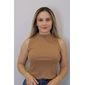 Regata Cropped Ribana Gola Feminino Cor Caramelo Regata Cropped Ribana Gola Feminino Cor Caramelo