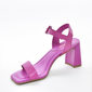 Sandália Bottero Couro com Tira Larga Bico Quadrado Salto Médio Rosa