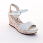 Sandália Anabela Ramarim com Amarração Salto Croco Estampa Folhas Branco e Rosê Sandália Anabela Ramarim com Amarração Salto Croco Estampa Folhas Branco e Rosê