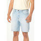 Bermuda Dlz Jeans Slim com Bolso Aplicação Metal Logo Detalhe Desfiado Azul Claro Bermuda Dlz Jeans Slim com Bolso Aplicação Metal Logo Detalhe Desfiado Azul Claro