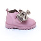 Bota Molekinha Fechamento Velcro com Laço Brilhoso Solado Tratorado Rosa