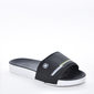 Chinelo Slide Molekinho Cabedal Estampa Bolinhas Listras Logo Detalhe Neon Preto