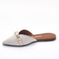 Sapato Mule Vizzado Linho Bico Fino Detalhe Metal Bege