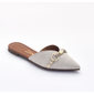 Sapato Mule Vizzado Linho Bico Fino Detalhe Metal Bege