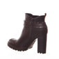 Bota Ankle Boot Ramarim Salto Grosso Tratorada Detalhe Lycra Fivela Marrom