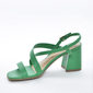 Sandália Ramarim Bico Quadrado Cabedal Tira e X Salto Médio Geométrico Verde