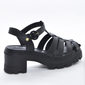 Sandália Moleca Cabedal Aranha Fechamento Fivela Salto Grosso Solado Tratorado Preto