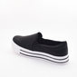 Tênis Flatform Via Marte Slip-On Detalhe Listra no Salto Microperfuros Preto e Branco