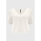 Blusa Cropped Lunender Viscose Elastano Decote V Manga Curta Lisa Off White