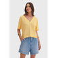 Blusa Flor de Lis Viscose Linho Decote V Manga Curta Lisa Amarelo