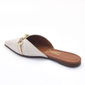 Sapato Mule Vizzado Linho Bico Fino Detalhe Metal Bege