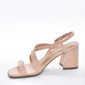 Sandália Ramarim Bico Quadrado Cabedal Tira e X Salto Médio Geométrico Rosa Claro