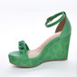 Sandália Anabela Ramarim Cabedal Tira Tressê Calcanhar Fechado Salto Alto Animal Print Verde