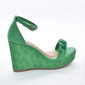 Sandália Anabela Ramarim Cabedal Tira Tressê Calcanhar Fechado Salto Alto Animal Print Verde