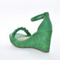 Sandália Anabela Ramarim Cabedal Tira Tressê Calcanhar Fechado Salto Alto Animal Print Verde