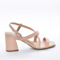 Sandália Ramarim Bico Quadrado Cabedal Tira e X Salto Médio Geométrico Rosa Claro