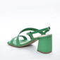 Sandália Ramarim Bico Quadrado Cabedal Tira e X Salto Médio Geométrico Verde