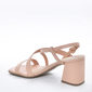 Sandália Ramarim Bico Quadrado Cabedal Tira e X Salto Médio Geométrico Rosa Claro