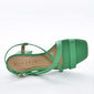 Sandália Ramarim Bico Quadrado Cabedal Tira e X Salto Médio Geométrico Verde