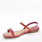 Sandália Mississipi Bico Quadrado Cabedal com Tiras Trabalhadas Salto Rasteiro Rosa e Coral