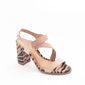 Sandália Ramarim Salto Grosso Estampa Animal Print Tira Trançada Bege e Preto