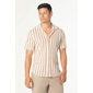 Camisa Dlz APE Maquinetada Gola Colarinho Manga Curta Estampa Listras Fechamento Botões Bege