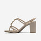 Sandália Via Marte Cabedal Tiras Transpassada Aplicação Metal Geométrico Salto Médio Grosso Nude