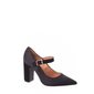 Sapato Scarpin Vizzano Cetim com Fivela Bico Fino Salto Nobuck Preto