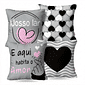 Kit: 4 Capas de Almofada Decorativas Amor Nosso Lar Cinza
