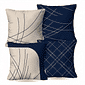 Kit: 4 Capas de Almofada Decorativas Linhas Marinho e Bege