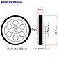 Roda Roldana de Borracha 200mm para Encoder Eixo 6mm Amarela