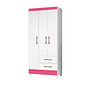 Guarda-Roupa Solteiro 3 Portas 2 Gavetas Lima Branco/Rosa/Branco-Flex - Moval Guarda-Roupa Solteiro 3 Portas 2 Gavetas Lima Branco/Rosa/Branco-Flex - Moval