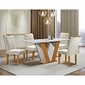 Mesa Qatar com 4 Cadeiras Londres 120x80cm Com Vidro Cinamomo/Off White Tecido 169 - Cel Móveis  Mesa Qatar com 4 Cadeiras Londres 120x80cm Com Vidro Cinamomo/Off White Tecido 169 - Cel Móveis