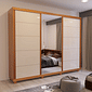 Guarda-Roupa Anna Euro 100% MDF, com Espelho, 3 portas de correr, Nature/Off White - Bom Pastor