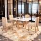 Conjunto Mesa Jantar 100% MDF Scott 90x90 com 4 cadeiras Nature/Off White/Linho3025 - Bom Pastor