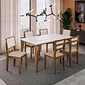 Conjunto Mesa 6 Cadeiras Safira 160x90cm Dobue - Imbuia/Branco Off - Tampo MDF/Vidro - Cadeira Estofada Linho Areia